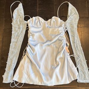 Oh Polly Geneva Blue Satin Dress